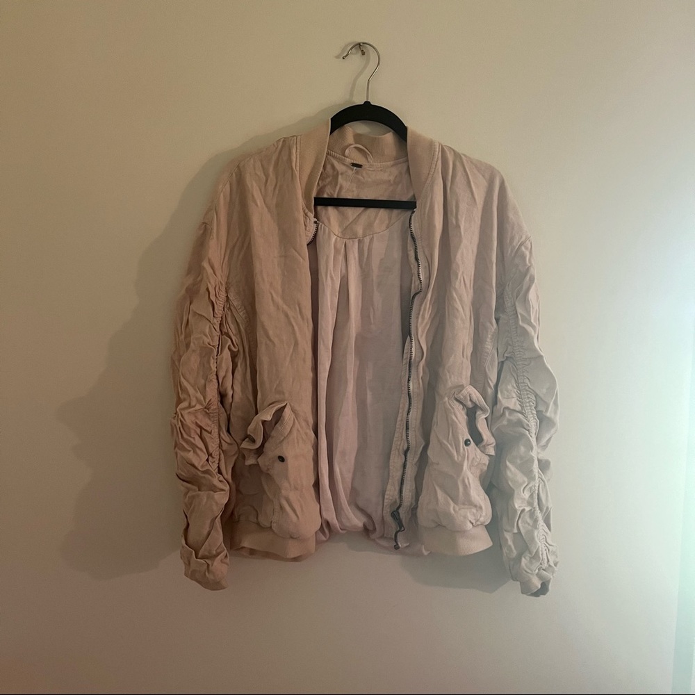 Free People Ruched Linen Bomber Jacket - Picture 4 of 5